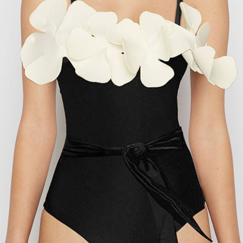 Contrast Flower Detail One-Piece Swimsuit - Dive into Romance with this Luxurious Piece - Embrace Your Feminine Beauty in Comfort and Style - Guy Christopher