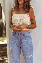 Contrast Flower Detail Tie-Shoulder Knit Crop Top - Guy Christopher