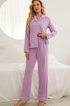 Contrast Piping Button Down Top and Pants Loungewear Set - Guy Christopher