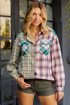 Contrast Plaid Long Sleeve Collared Neck Shirt - Guy Christopher