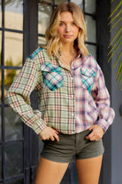 Contrast Plaid Long Sleeve Collared Neck Shirt - Guy Christopher