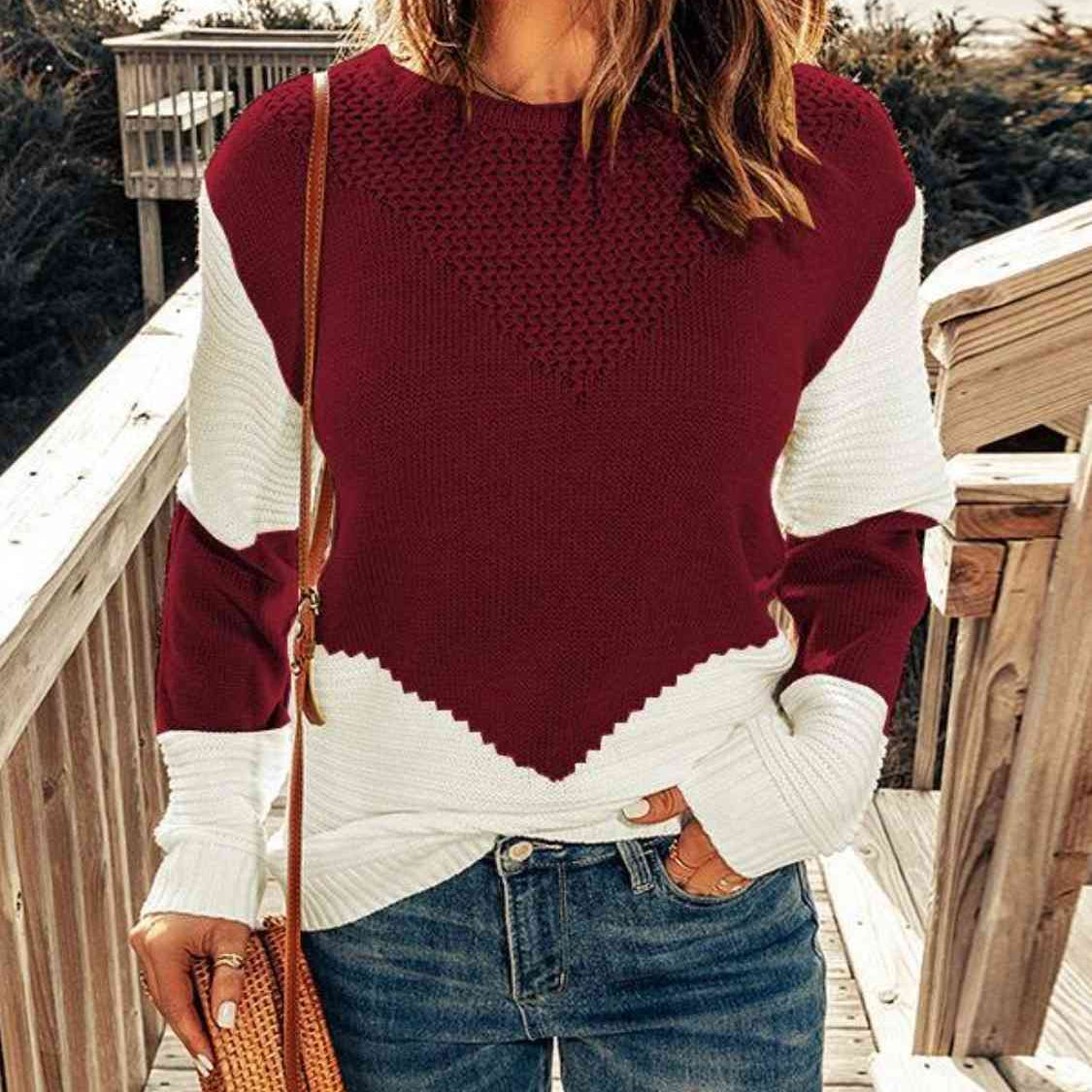 Contrast Round Neck Sweater - Guy Christopher