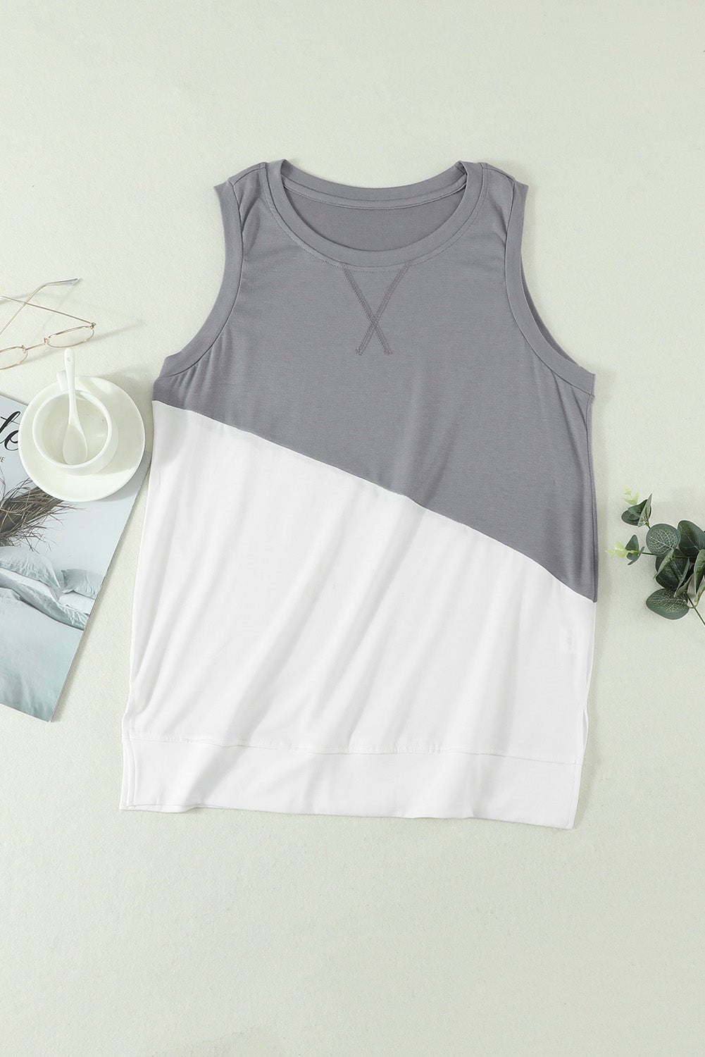 Contrast Round Neck Tank Top - Guy Christopher