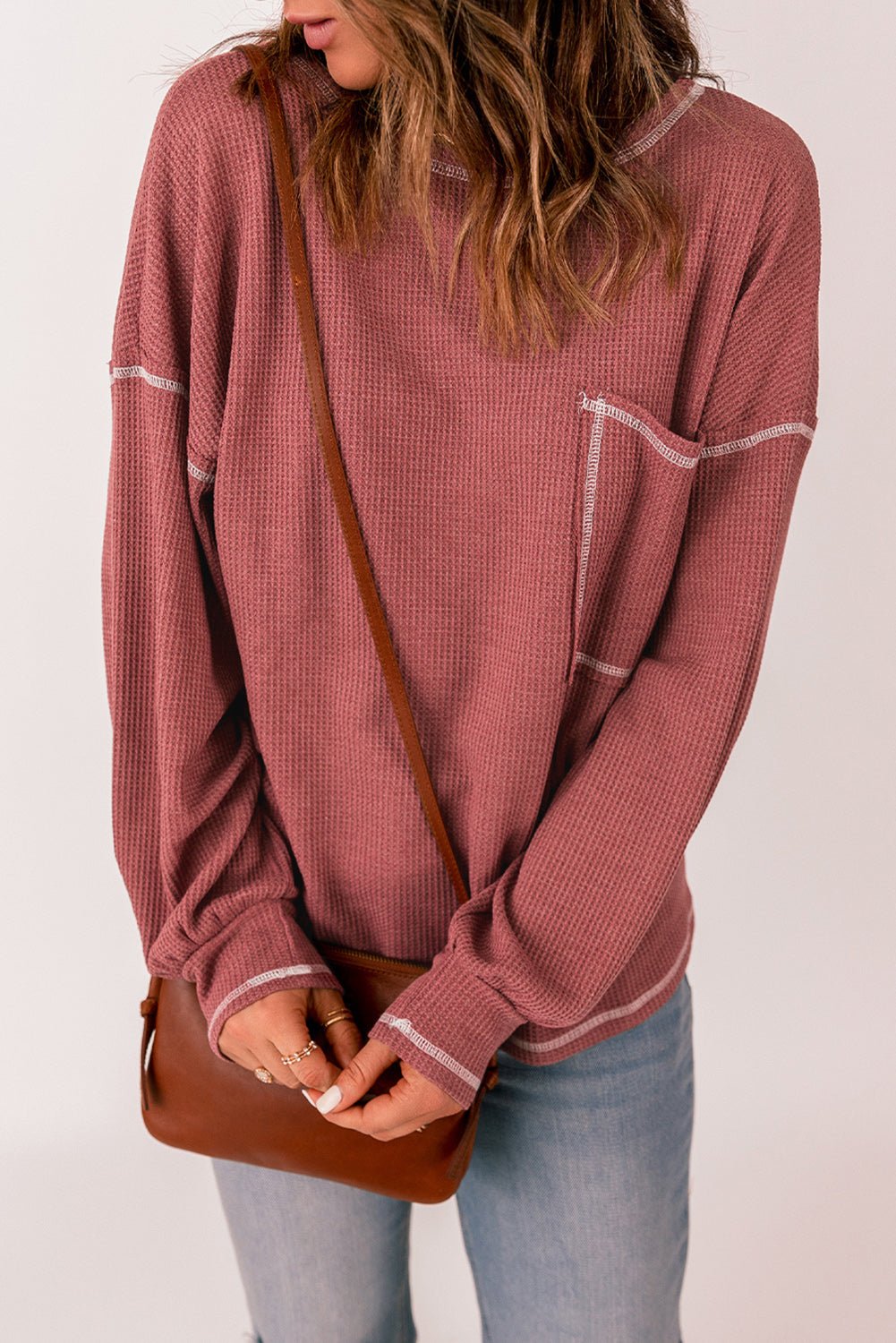 Contrast Stitching Waffle Knit Top - Guy Christopher