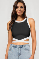 Contrast Tie Back Round Neck Tank - Guy Christopher