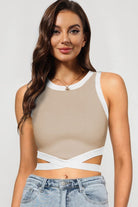 Contrast Tie Back Round Neck Tank - Guy Christopher