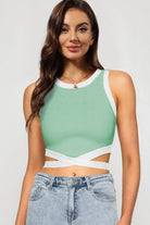 Contrast Tie Back Round Neck Tank - Guy Christopher