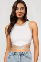 Contrast Tie Back Round Neck Tank - Guy Christopher