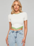 Contrast Trim Pointed Hem Ribbed Crop Top - Guy Christopher