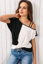 Contrast Twisted Asymmetrical Neck Top - Guy Christopher