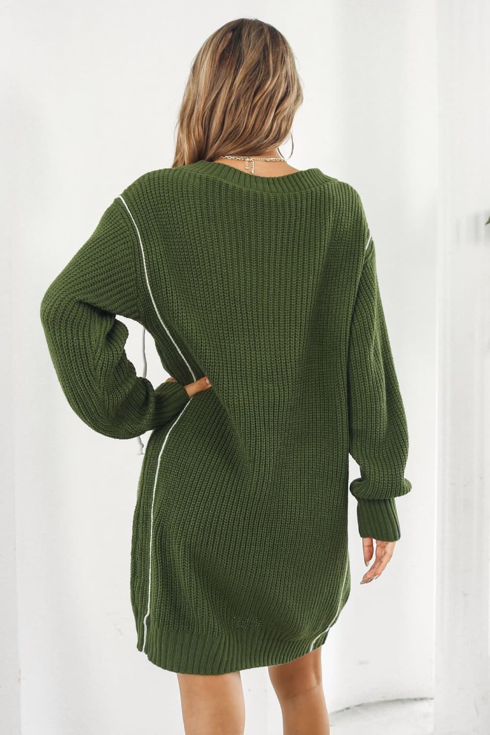 Contrast V-Neck Sweater Dress - Guy Christopher