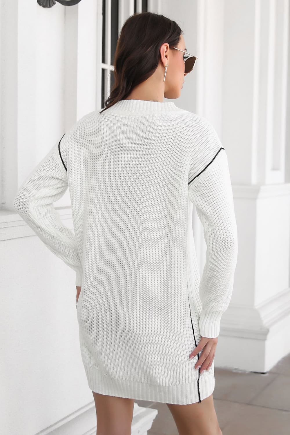 Contrast V-Neck Sweater Dress - Guy Christopher