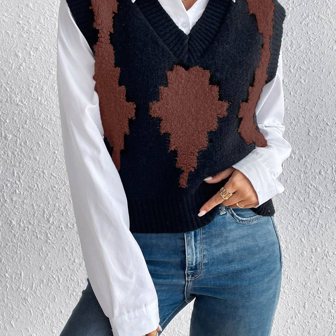 Contrast V-Neck Sweater Vest - Guy Christopher