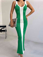 Contrast Wide Strap Slit Midi Dress - Guy Christopher