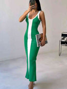 Contrast Wide Strap Slit Midi Dress - Guy Christopher