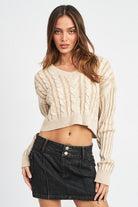 CONTRASTED CABLE KNIT SWEATER TOP - Guy Christopher