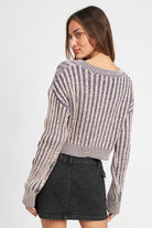 CONTRASTED CABLE KNIT SWEATER TOP - Guy Christopher