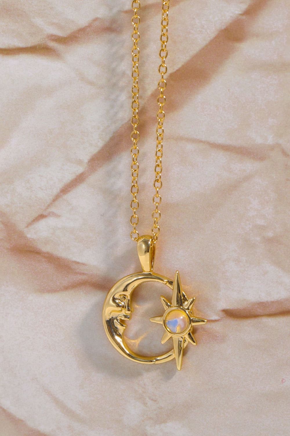 Copper 14K Gold Pleated Moon & Star Shape Pendant Necklace - Guy Christopher