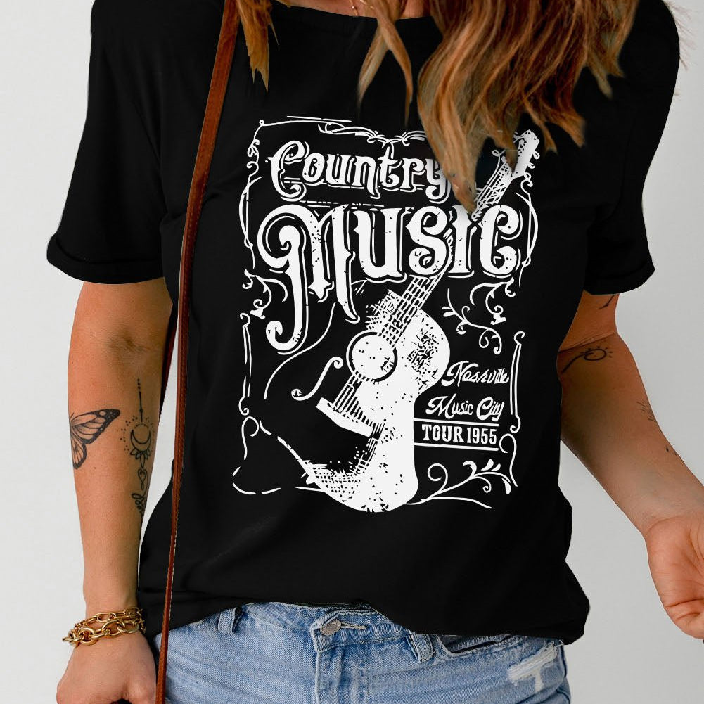 Country Music Graphic Short Sleeve Tee Shirt - Fall in Love with the Beauty of Romance and Melodies - Accentuate Your Curves with Style - Guy Christopher