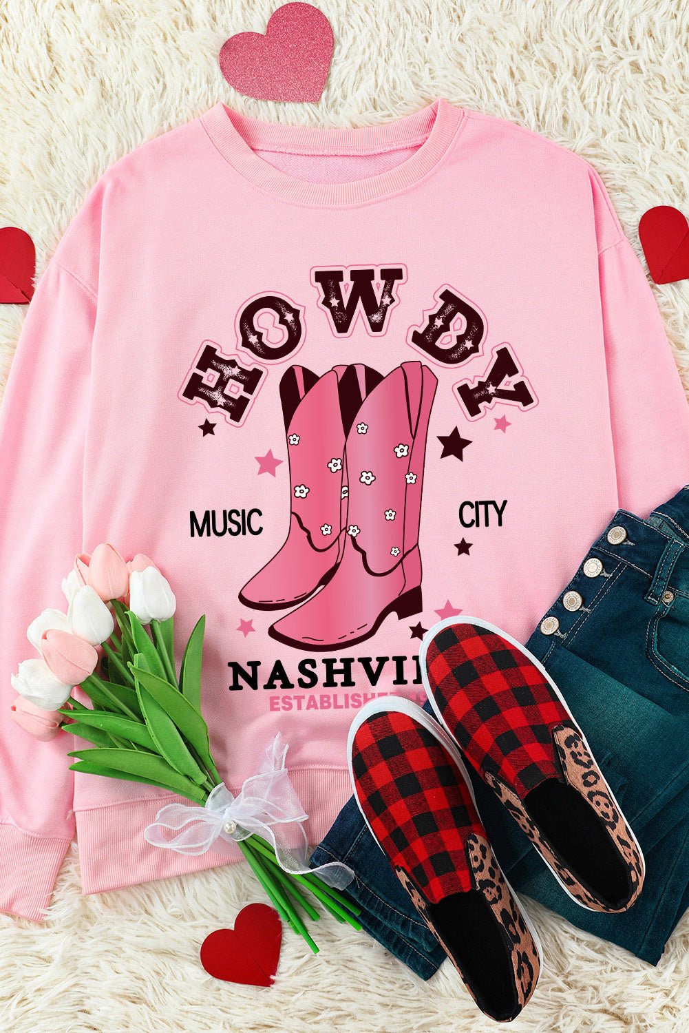 Cowboy Boots Graphic Dropped Shoulder Sweatshirt - Follow the Trail of Adventure with Whimsical Fashion - Embrace Warmth and Comfort. - Guy Christopher