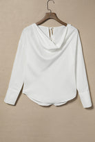 Cowl Neck Dropped Shoulder Long Sleeve Back Tie Blouse - Guy Christopher