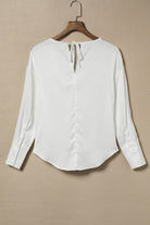 Cowl Neck Dropped Shoulder Long Sleeve Back Tie Blouse - Guy Christopher