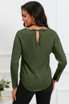 Cowl Neck Dropped Shoulder Long Sleeve Back Tie Blouse - Guy Christopher