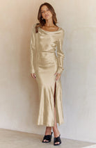 Cowl Neck Long Sleeve Maxi Dress - Guy Christopher