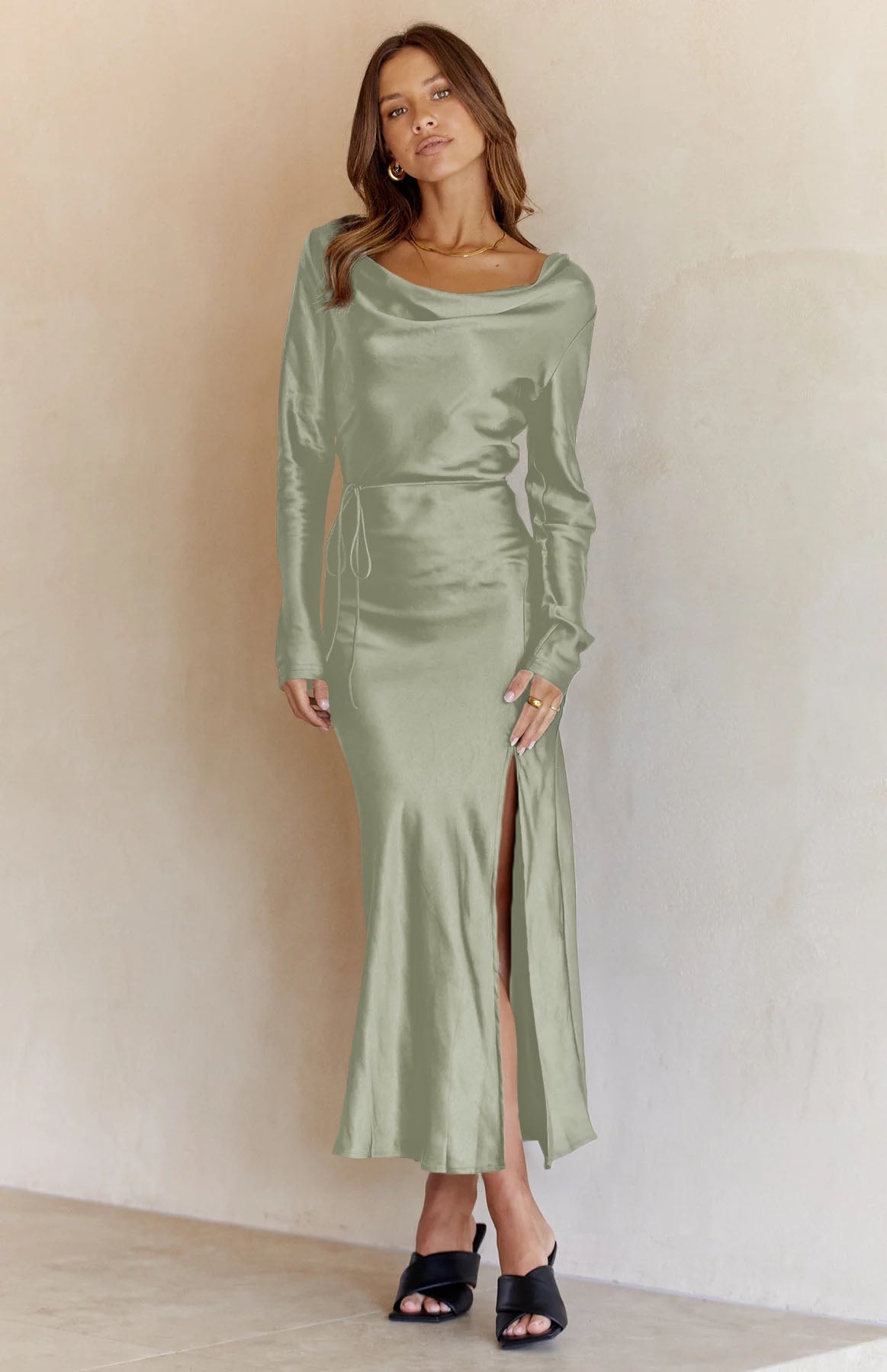 Cowl Neck Long Sleeve Maxi Dress - Guy Christopher