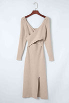 Crisscross Long Sleeve Slit Sweater Dress - Guy Christopher