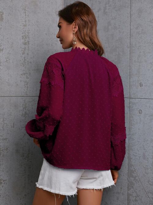 Crochet Tassel Tie Neck Long Sleeve Blouse - Guy Christopher