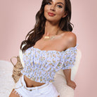 Cropped Off-Shoulder Frill Trim Smocked Blouse - Guy Christopher