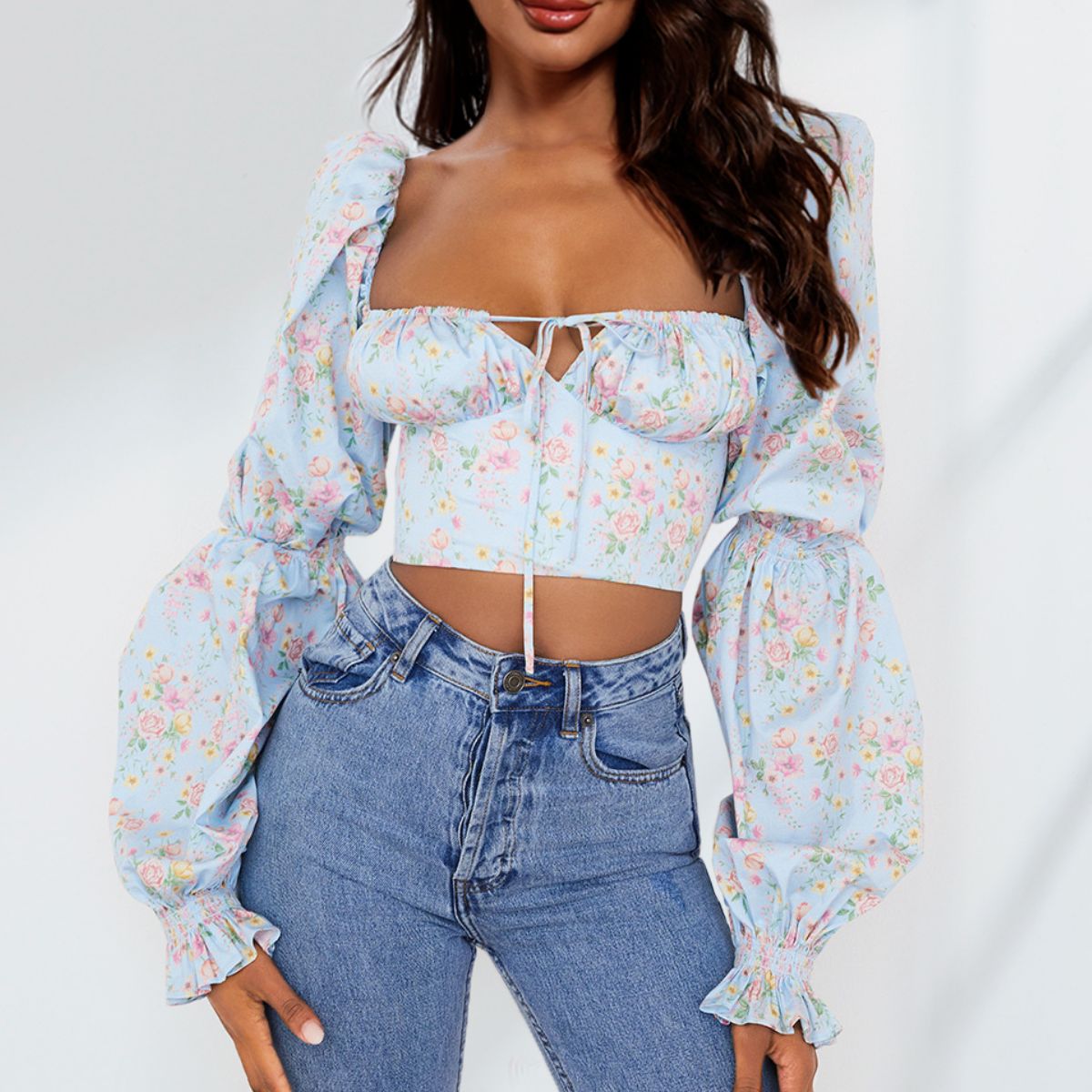 Cropped Sweetheart Neck Bubble Sleeve Blouse - Guy Christopher