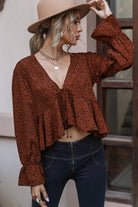 Cropped V-Neck Long Sleeve Blouse - Guy Christopher