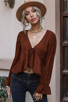 Cropped V-Neck Long Sleeve Blouse - Guy Christopher