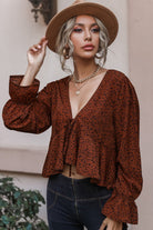 Cropped V-Neck Long Sleeve Blouse - Guy Christopher