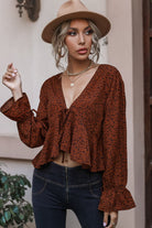 Cropped V-Neck Long Sleeve Blouse - Guy Christopher