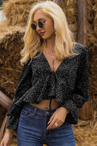 Cropped V-Neck Long Sleeve Blouse - Guy Christopher