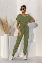 Cut Out V-neck Drawstring Jumpsuit - Guy Christopher