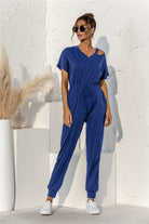 Cut Out V-neck Drawstring Jumpsuit - Guy Christopher