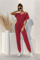 Cut Out V-neck Drawstring Jumpsuit - Guy Christopher