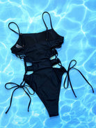 Cutout Lace-Up Spaghetti Strap One-Piece Swimsuit - Guy Christopher