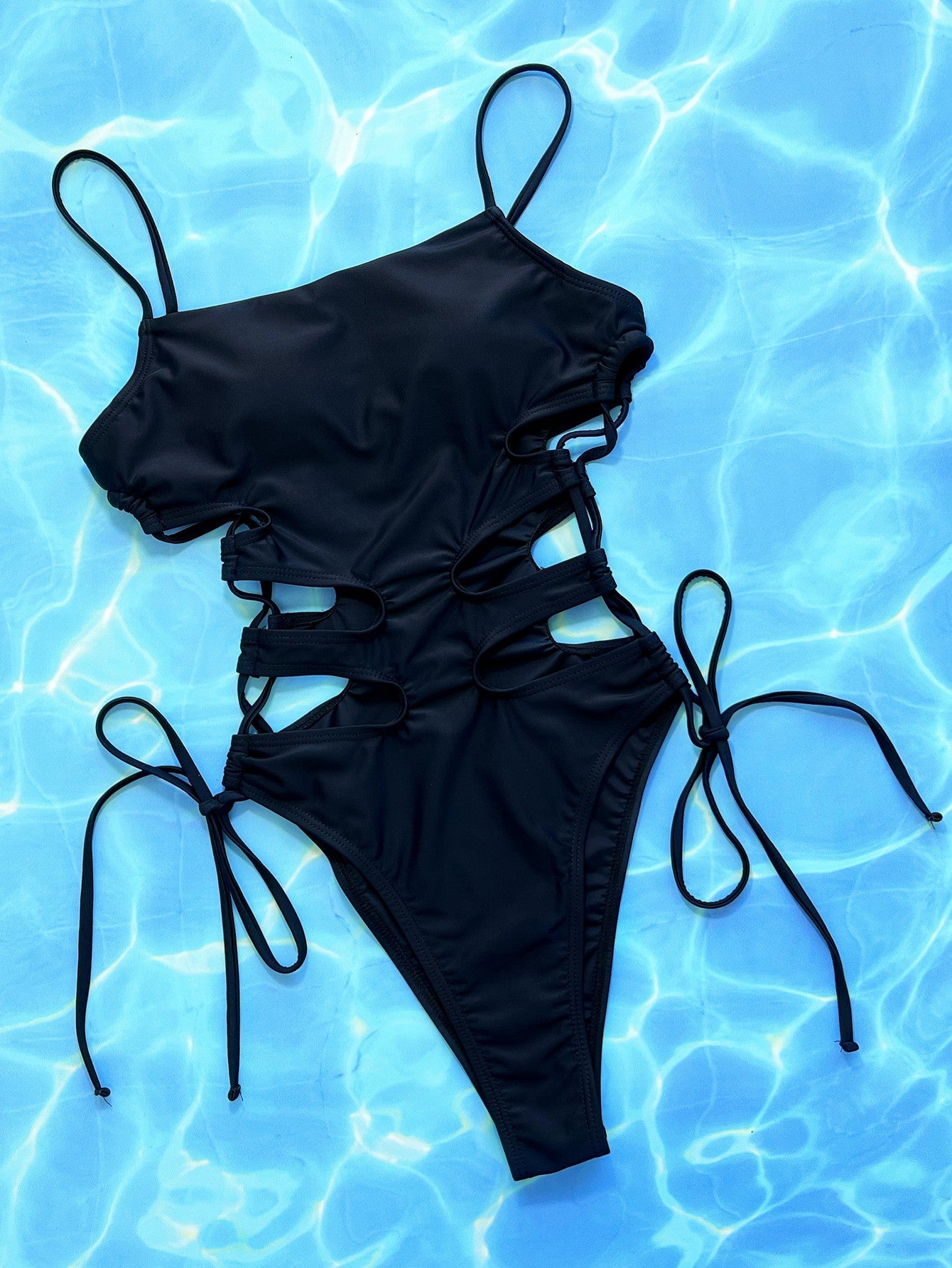 Cutout Lace-Up Spaghetti Strap One-Piece Swimsuit - Guy Christopher