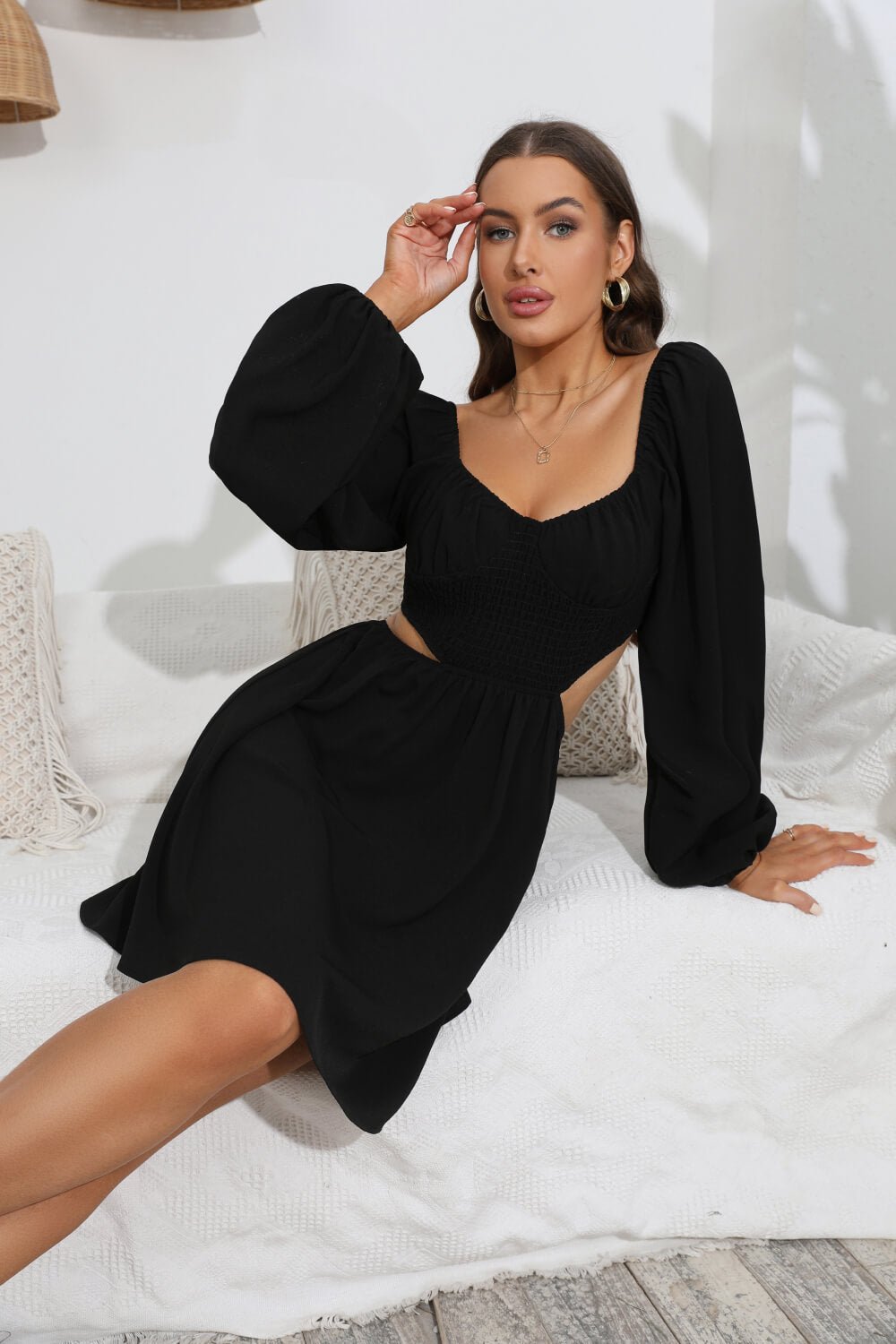 Cutout Long Balloon Sleeve Dress - Guy Christopher