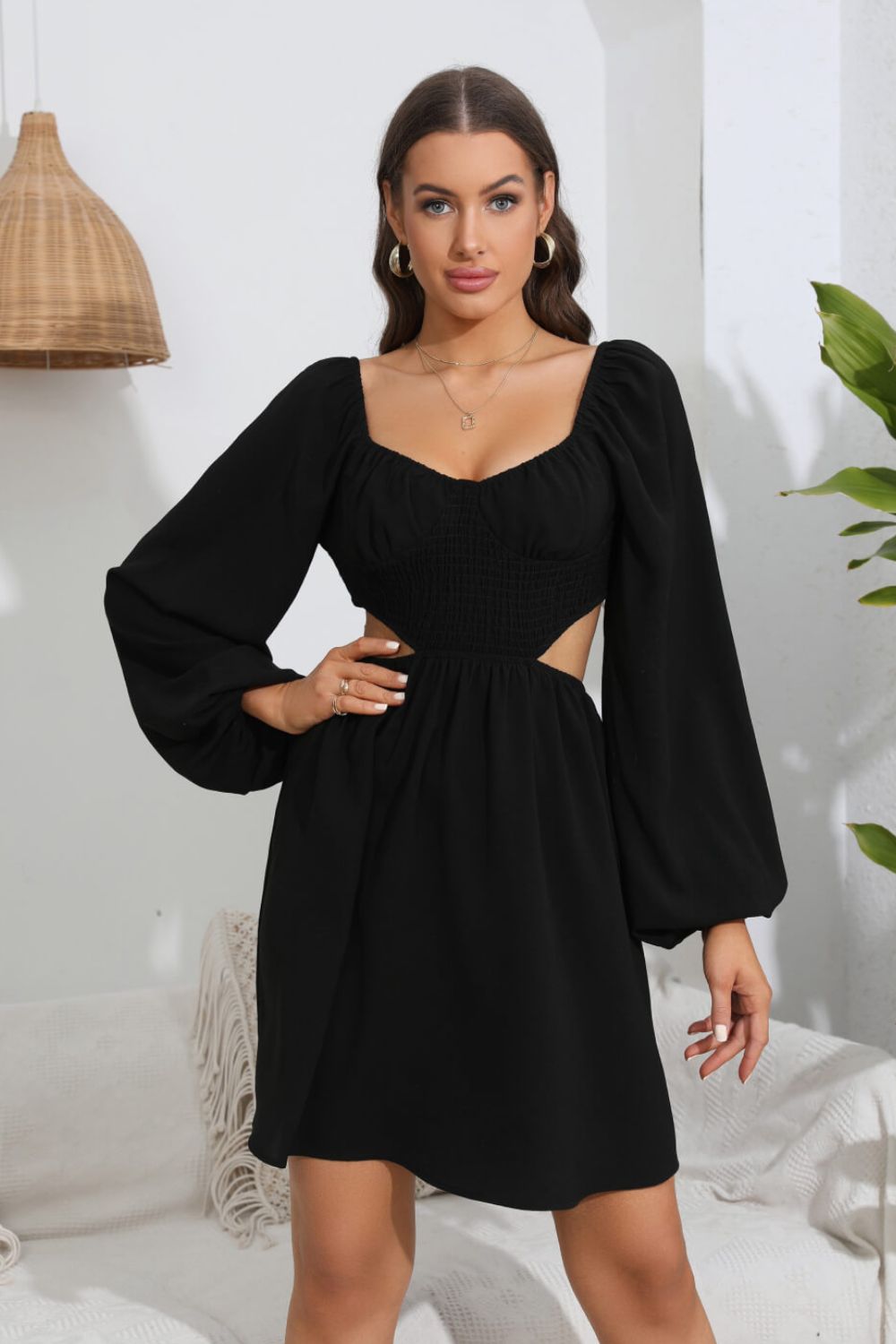 Cutout Long Balloon Sleeve Dress - Guy Christopher