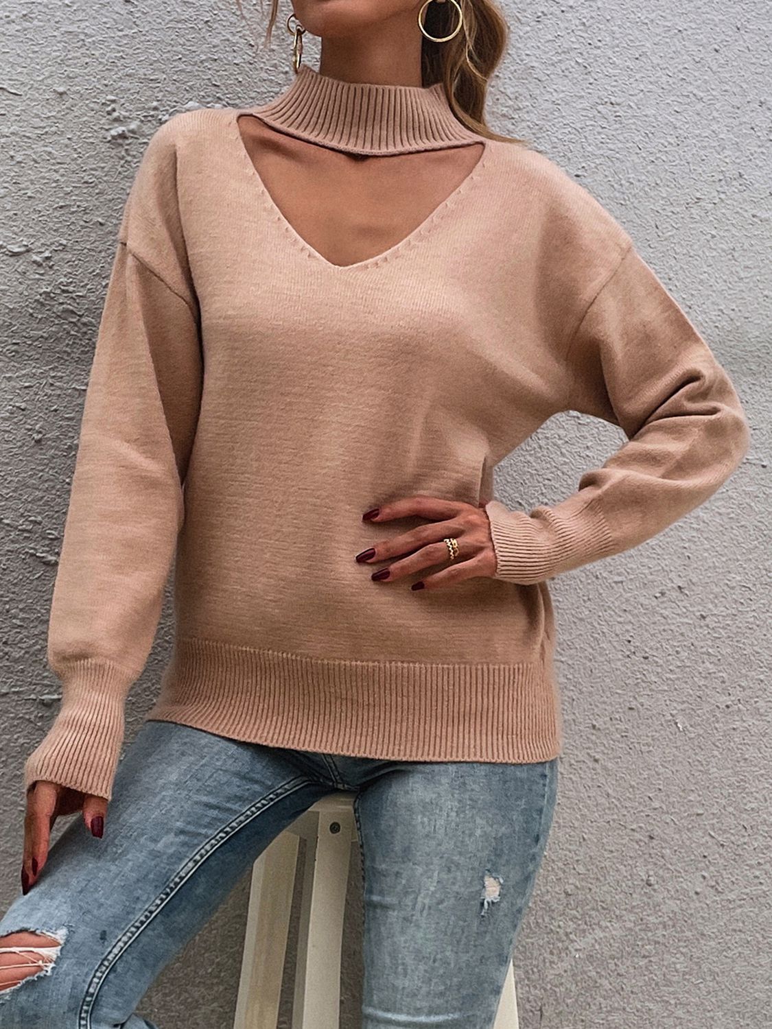 Cutout Mock Neck Sweater - Guy Christopher