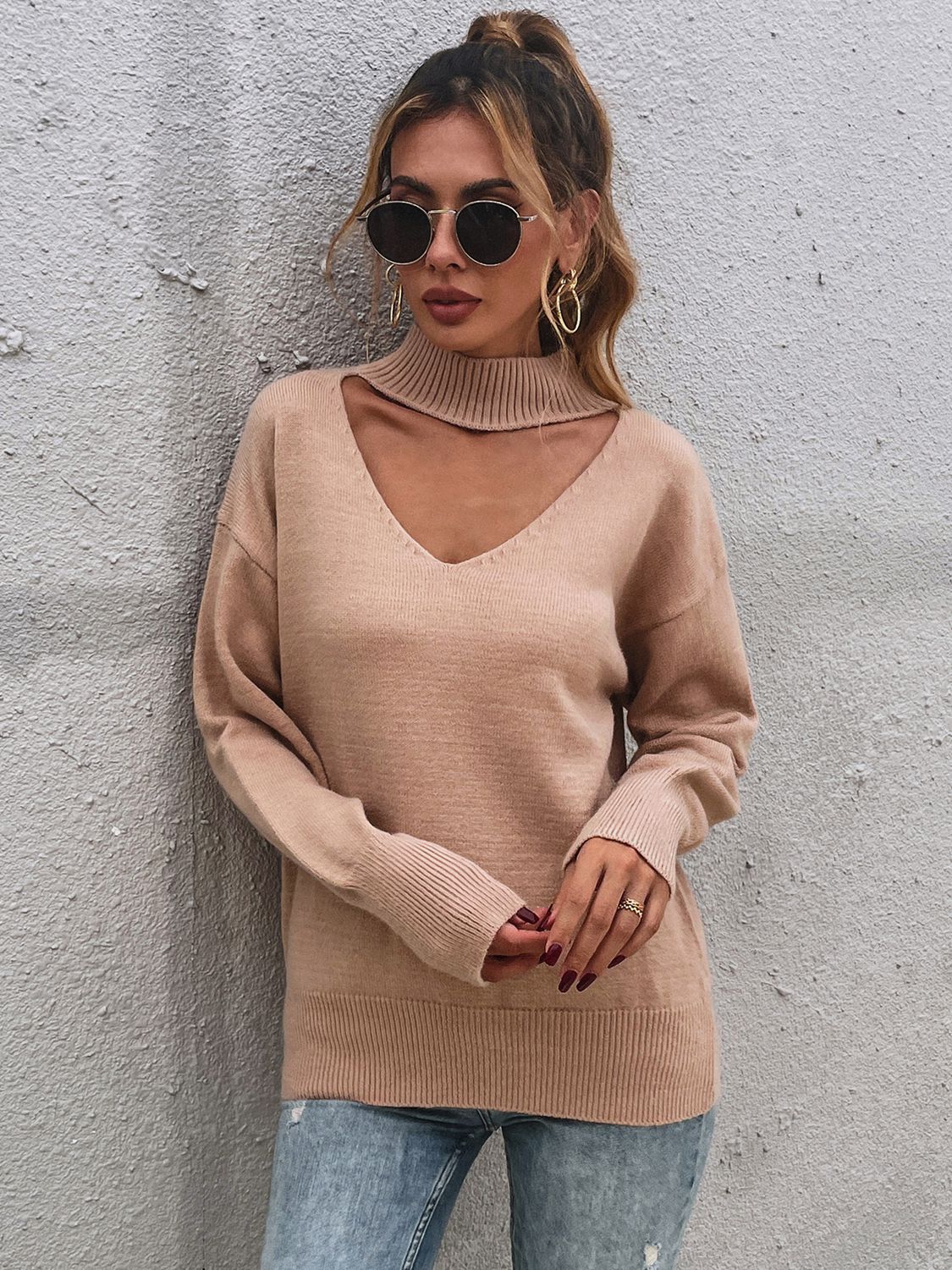 Cutout Mock Neck Sweater - Guy Christopher