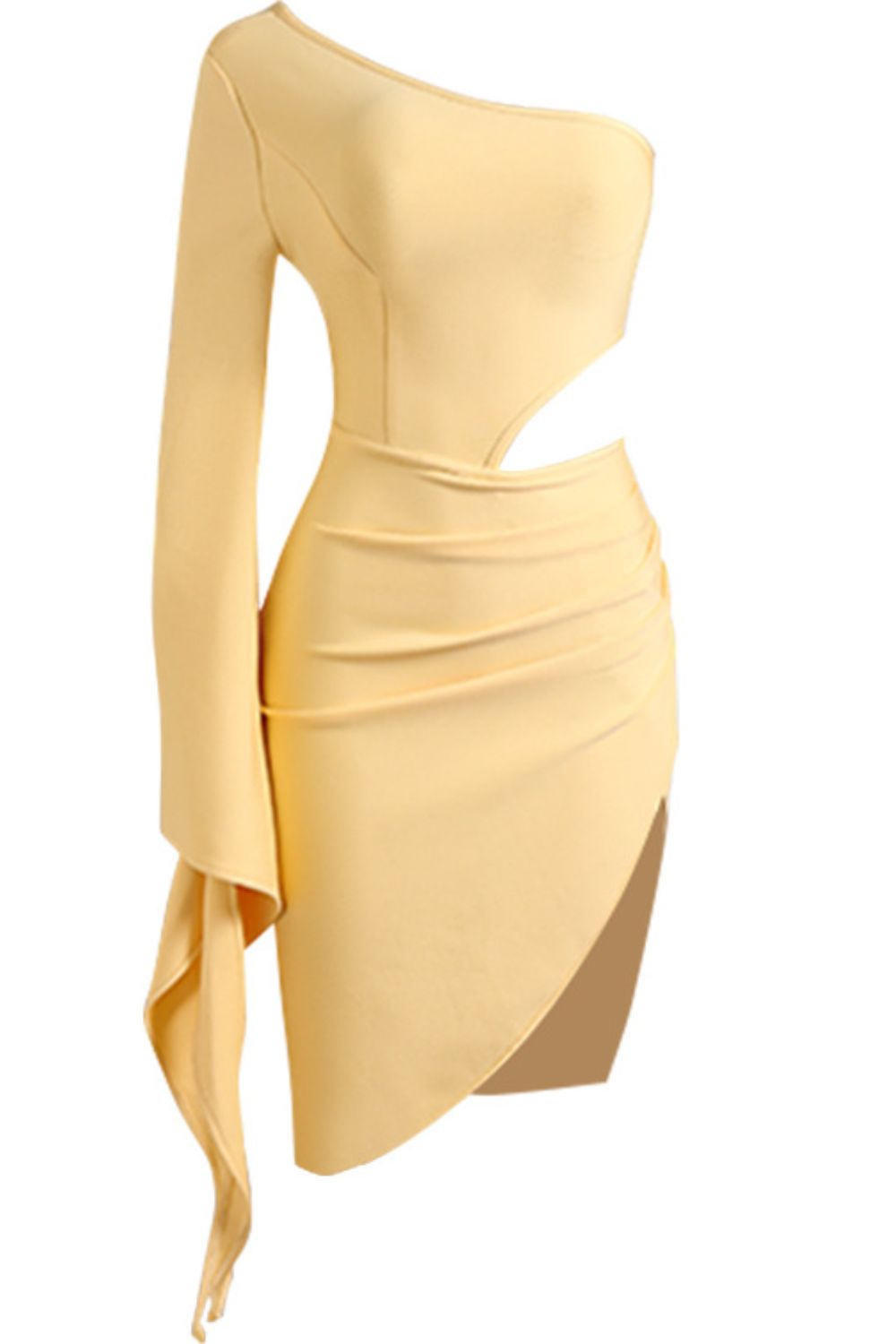 Cutout Split Flare Sleeve One-Shoulder Dress - Guy Christopher