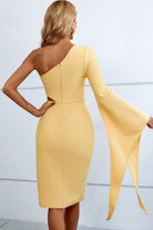 Cutout Split Flare Sleeve One-Shoulder Dress - Guy Christopher