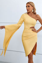 Cutout Split Flare Sleeve One-Shoulder Dress - Guy Christopher